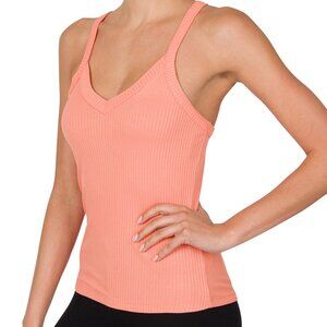 Zenana Ribbed Crop Cami Coral
